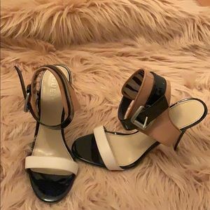 Black white and tan heels